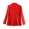 Women Fashion Texture Double Breasted Woolen Check Blazer Coat Vintage Long Sleeve Pockets Female Outerwear Chic Veste