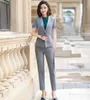 Summer Black Blazer Women Business Suits Byxa och jacka Set Office Ladies Work Wear Cloth Sleeve Women's Two Piece Pants