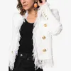 Белый твидовый пиджак подходит для женщин Новая осенне-зимняя шерстяная ткань с бахромой и кисточками с длинным рукавом Офисные женские куртки Пальто 2020 T200831
