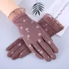 Cinq doigts Gants Femmes Automne Solaire Antidérapant Conduite Gant Printemps Été Filles Mince Coton Dentelle Anti UV Écran Tactile Mitaines