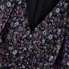 Vintage mulher roxa flora chiffon vestido drapeado primavera moda senhoras v neck babados es feminino elegante feminino 210515