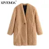 Kvinnor Mode Tjock Varm Faux Fur Teddy Coat Långärmade fickor Kvinnor Ytterkläder Chic Overcoat 210420