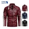 Mens Motorfiets Jas Herfst Winter Mannen Faux PU Lederen Jassen Casual Borduurwerk Biker Jas Zipper Fleece Mannelijke Jas 211110