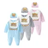 Rompers Baby Boy Girl Kids 1-2 Years Old Newborn Designer Jumpsuits Long Sleeve Cotton Clothing Bibs+hat