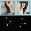 Stud Earrings Jewelry 14K Solid Gold Butterfly Earring Mini Dainty Women Minimal Simple Style Gift Bridesmaid 210323 Drop Delivery 2021 Rvyj