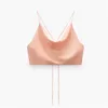 TRAF TOP ZA Mulheres Cetim Mulher Laranja Verão Colheita Fêmea Backless Rosa Corta Branco Correias Sem Mangas Sexy Tanques Camis 210616