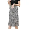 Mode sommar kjol A-Line Long Vintage Pattern Polyester Elastic S för kvinnor Hög midja kläder s S 210604