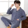 Winter 100% Cotton Pajamas For Men Blue Sleepwear Fashion Warm Pyjama Homme Cotton Pijamas Hombre Invierno Cotton Plaid Pyjamas 210901