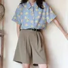 Grå kostym fempunktsbyxor kvinnor sommar lös hög midja retro hongkong stil rakt drape tunna sommar shorts 210522