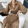 Women Leopard Print Dress Fashion Long Sleeve Lapel Single Breasted Vintage es Woman Korean Shirts Vestidos Mujer 210525