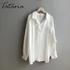Women Blouses Turn Down Collar Spring Satin Shirt Vintage White Lady Long Sleeves Female Button Up Loose Street Shirts 210514