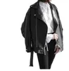 Alta calidad primavera negro PU cuero suelto Turn-down Collar cremallera moda nueva mujer chaqueta salvaje 210422