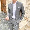 ( Jacket + Pants ) High-end Brand Boutique Fashion Plaid Mens Casual Business Suit 2 Pces Sets Groom Wedding Dress Performance X0909