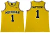 Michigan Wolverines Maglie da basket 2 Jorda Poole 5 Jalen Rose Jersey 4 Chris Webber 25 Juwan Howard 1 Charles Matthews College Giallo Uomo Maglie bianche Abbigliamento