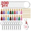 200 pièces Kit de porte-clés en acrylique avec porte-clés, anneaux de saut, disques ronds transparents, cercles colorés, pendentifs à pampilles pour bricolage H0915