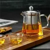 350-750ML Clear Heat Resistant Glass Teapot Jug W Infuser Coffee Tea Leaf Herbal Pot Flower Milk Juice Container 210813