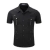 Arrive Mens Cargo Shirt Hommes Casual Solide Manches Courtes s Multi Poche Travail Plus La Taille 100% Coton 210809