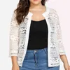 Plus Size Busto Mulheres Top Senhoras Branco Lace Blusa Verão Cardigan Casaco Preto Crochet Sexy Feminino Roupas Camisa 83F 210420