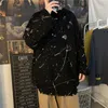 낙서 인쇄 스웨터 남자 가장자리 구멍 패션 브랜드 따뜻한 스웨터 남성 대형 캐주얼 가을 느슨한 한국 스타일 풀오버 210524