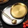 Stainless Steel barbecue Dishes Storage Tray Western food Brass Gold Round Plates Metal Fruit Plate Dessert Snack Jewelry Display