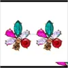 Charm Jewelry Drop Delivery 2021 Personalized Super Flash Alloy Glass Flower Full Diamond Earrings Fashionable Girl Heart Ear Nail Syawl