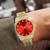 Luxusgold für Hip Hop Armband Kubanische Kette Euro aus Volldiamanten Herrenuhren Mann Wasserdicht Reloj Hombre