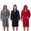 Mäns Sleepwear Men Casual Bathrobe 2023 Autumn Winter Solid Hooded Handduk Mjuk klänning Midi Robe Nightgown Man Loose Home Wearmen's