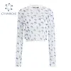 T Shirt 2 pezzi Set Donna senza maniche Canotta con cinturino bianco + Manica lunga Stampa farfalla Maglia esterna Clubwear Abiti sexy Top 210417