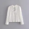 Oco para fora branco lace tops e blusas camisa vintage rufa de manga longa colheita topo harajuku blusa bordado tops camisa 210415