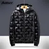 Winter Męskie Parkas Parkas Windbreaker Fashion Płaszcze termalne Męskie Grube Ciepłe Błyszczące Czarne Kurtki Marka Mężczyźni Odzież 6XL 211008