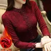 Бархатная толще цветочная кружевная рубашка осень зимняя корейская вертикальная воротничка с длинными рукавами рубашка с кружевными блузками 884F60 210401