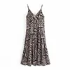 Seksowne kobiety V Neck Sling Dress Summer Moda Damska High Street Vintage Kobieta Zwierząt Drukuj 210515