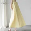 Summer Women Long Tank Yellow Plain Sleeveless Maxi Hemp Linen Dress 210415