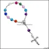 Beaded, Strands Armband Smycken 10styles Katolska Rosary Bön Pärlor Bracelet Cross Imitation Pearl Acrylic Bangles Fashion Wristband för