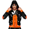 Men's Jackets Orange And Black Sexy Latex Jacket With Zippers Pockets Hoodies Rubber Coat Top YF-0278