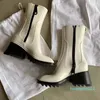 디자이너 - 여성 하프 부츠 신발 겨울 chunky med heels 일반 사각형 발가락 신발 Rainboots 지퍼 중반 송아지 부티 착용 방지 두꺼운 솔직한 부츠