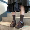 Laarzen Comfortabele Britse stijl Herfst koeienhuid Mid-Length Dik-Soled Trewaarde All-Match Socks Dames Single