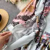 Femmes Bohemian Print Robe Automne Turn-Down Collier Puff Manches Une ligne Maxi Robe Casual Robe de vacances Palace Style 210419
