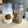 450ml Cartoon Bear Glass Water Bottle Thick Heat Resistance Drinking Bottles Cute Milk Coffee Tumblers for Student Girl Gift 211020