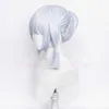 Genshin Impact Ayaka Cosplay Perücke Haar Silber Mittellang Hitzebeständig Pre Styled Anime Halloween Kostüm Zubehör Y0903