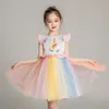 Menina vestido de unicórnio elegante cosplay festa trajes voando vestido de bola de manga para criança 4-12 anos velho 210529