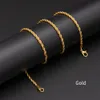 2021 Moda żelaza 24K Złoto Kolor Biżuteria Hiphop 3mm Rope Naszyjnik Łańcuch Mężczyźni Kobiety Dziewczyna
