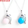 Wojiaer New The Dolphins Pendants 목걸이 자연 석재 카보콘 구슬 매력 귀여운 동물 보석 Be908