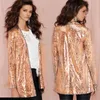 Qooth Sequin Blazers Jacket Gold Bling Silver Black Women Elegant Suit Coat Night Club Glitter Shiny Punk Outwear QH2177 210518