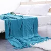 Solid Färg Plaids Kasta filt för soffa täckt handduk stickad nap filt med tofsar bordduk tapestry hem säng dekoration 211122