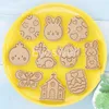 부활절 쿠키 커터 3D 엠보싱 쿠키 스탬퍼 플라스틱 DIY 비스킷 몰드 토끼 토끼 달걀 엠보싱 퐁당 베이킹 금형