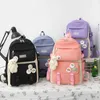 4 Sztuk Ustaw Harajuku Kobiety Laptop Plecak Płótno Torby Szkolne Dla Nastoletnich Dziewczyn Kawaii College Student Kids Book Bag Rucksack 210922