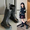 Botas altas de terciopelo para niñas, botas de cuero cálidas para niños, botas individuales para niños de primavera y otoño, botas de montar a la moda de princesa 210713