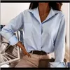 Gömlek Bayan Giyim Giyim Damla Teslimat 2021 Kadın Bahar Uzun Kollu Ofis Gömlek Sonbahar Rahat Turn Aşağı Yaka Bluzlar Tops Lady Fa
