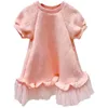 女の子のドレス女の子のピンクのファッションメッシュステッチ半袖ドレス女の子服2歳の赤ちゃん女の子子供